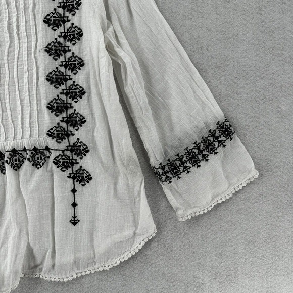 Denim & Supply Ralph Lauren Women Top LARGE Ivory Blouse Peasant Boho Embroidery - Picture 4 of 14